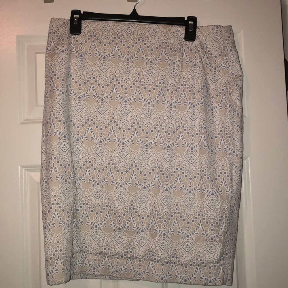 Beautiful tan, white, and baby blue skirt